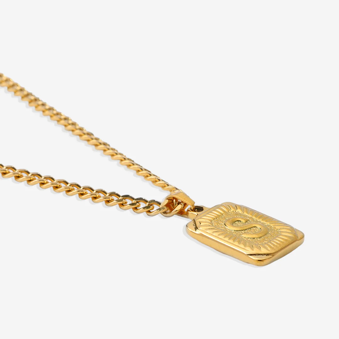 Initial Card Pendant Necklace with Curb Chain - Image 49