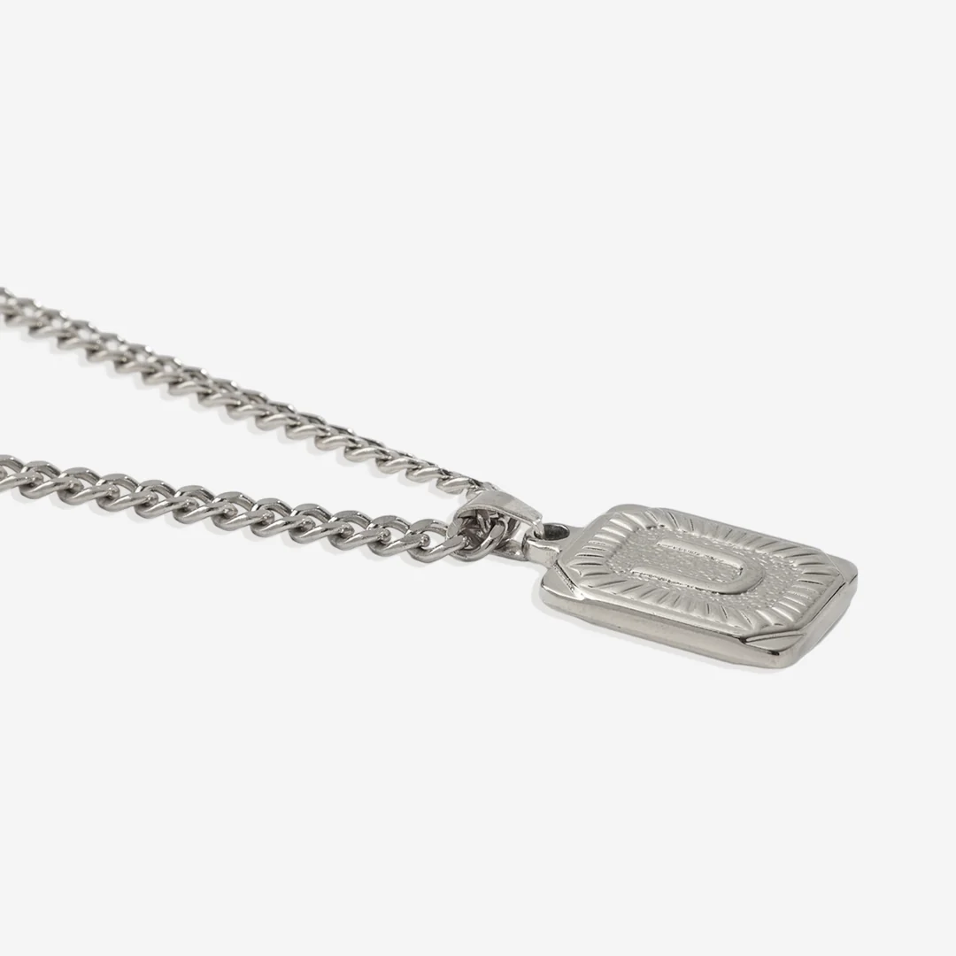 Initial Card Pendant Necklace with Curb Chain - Image 52