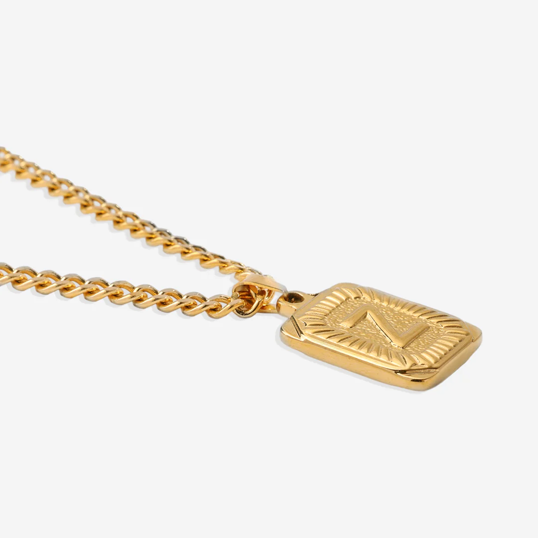 Initial Card Pendant Necklace with Curb Chain - Image 61