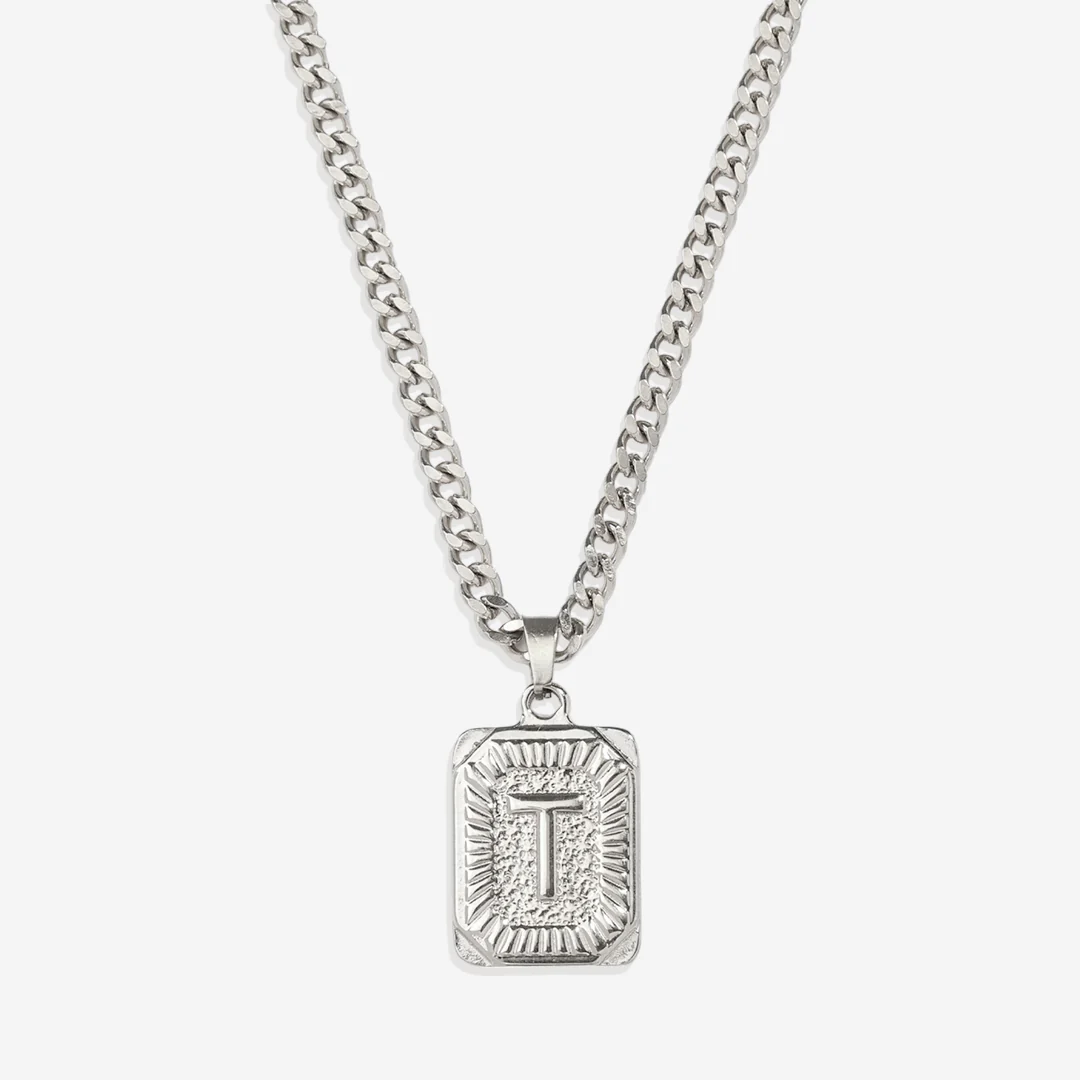 Initial Card Pendant Necklace with Curb Chain - Image 9