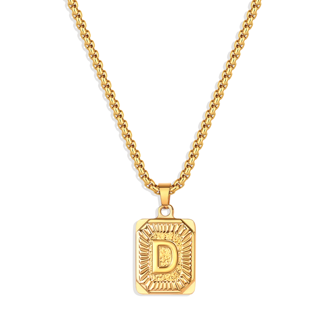 Initial Card Pendant Necklace with Rolo Chain - Image 4