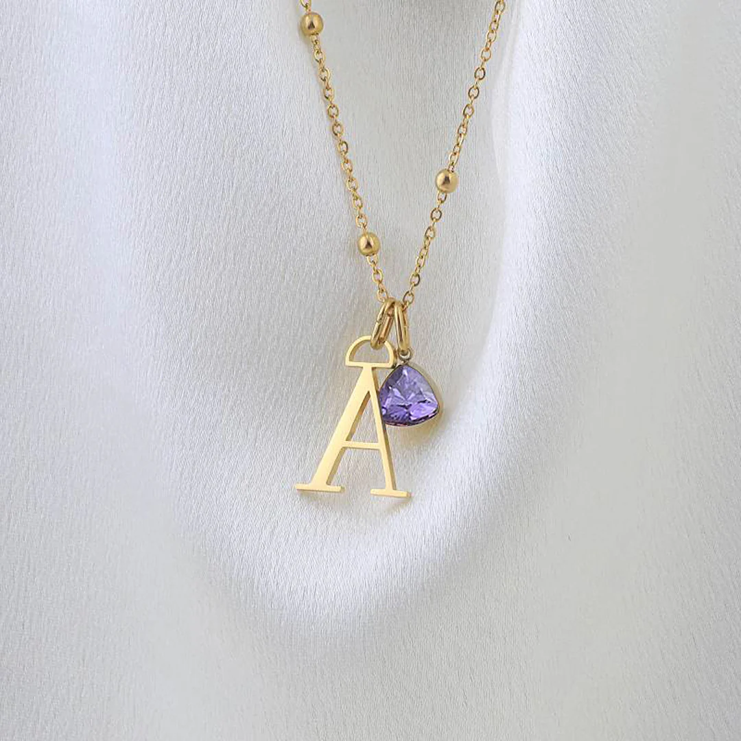 Droplet Birthstone & Initial Necklace - Image 18
