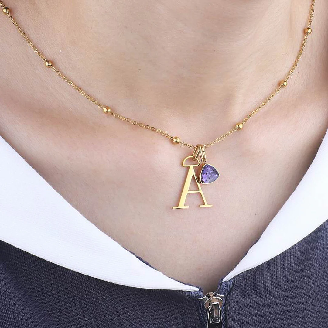 Droplet Birthstone & Initial Necklace - Image 3
