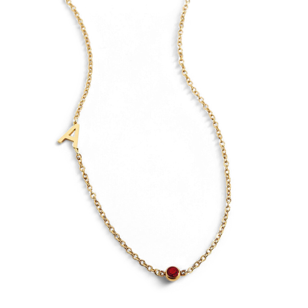 Initial Necklace with Birthstone Accent - Image 108