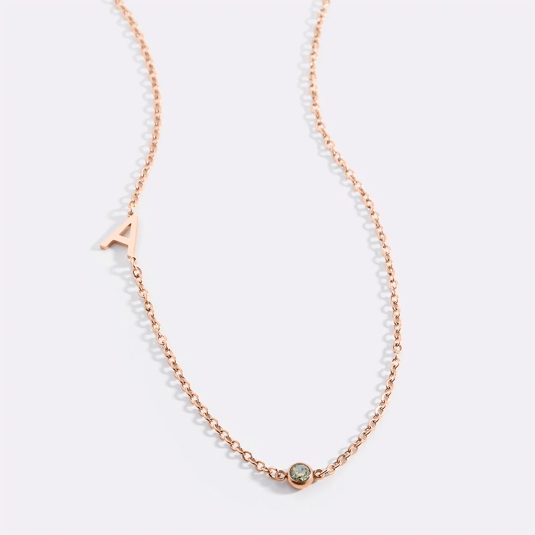 Initial Necklace with Birthstone Accent - Image 11