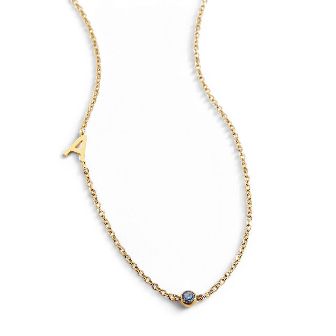 Initial Necklace with Birthstone Accent - Image 111