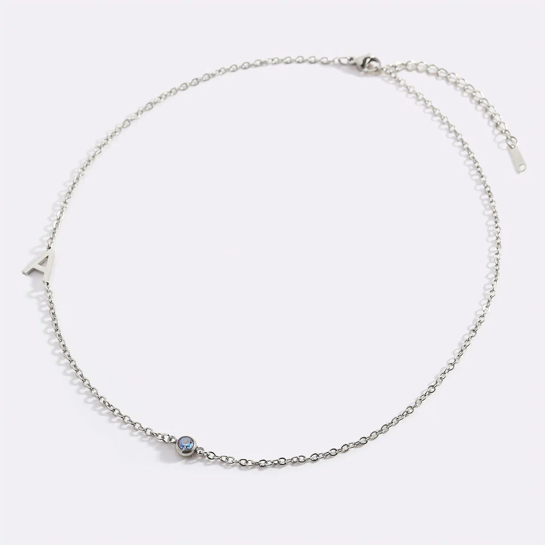 Initial Necklace with Birthstone Accent - Image 116