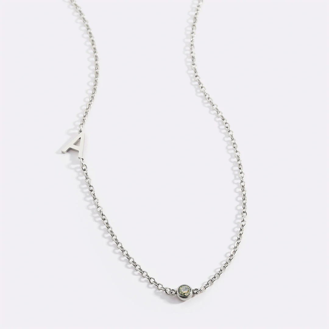 Initial Necklace with Birthstone Accent - Image 12