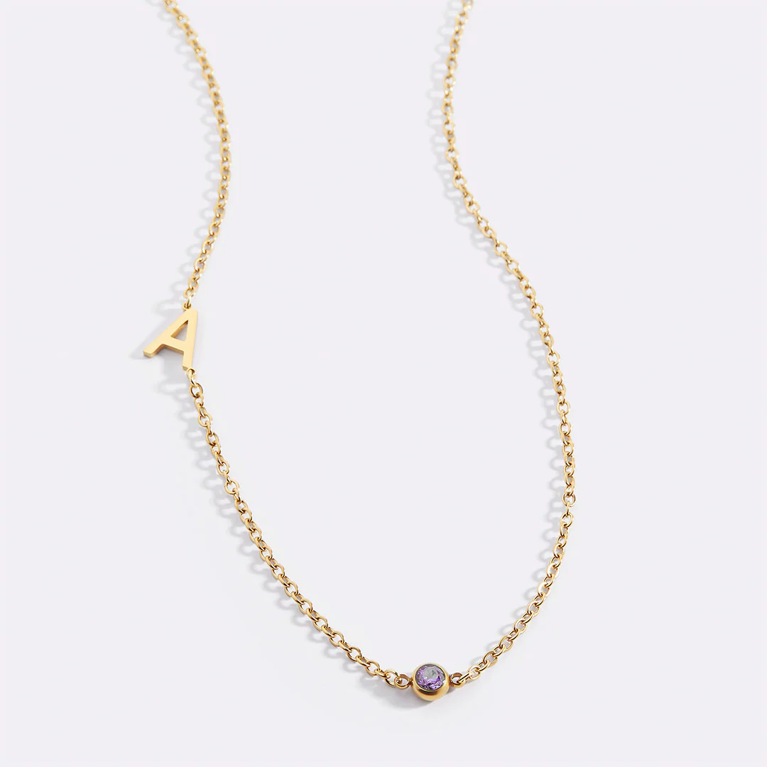 Initial Necklace with Birthstone Accent - Image 28