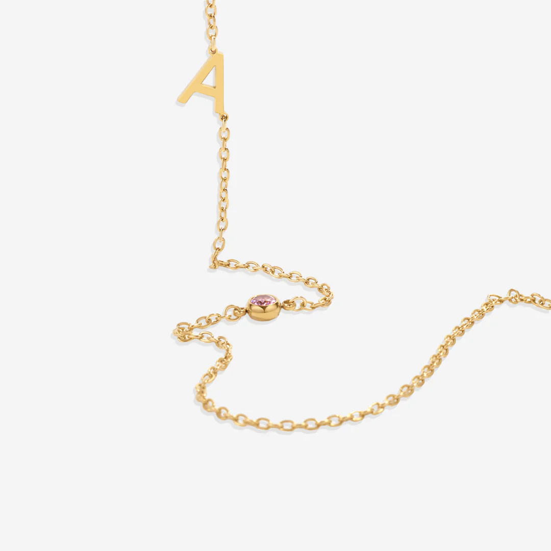 Initial Necklace with Birthstone Accent - Image 4