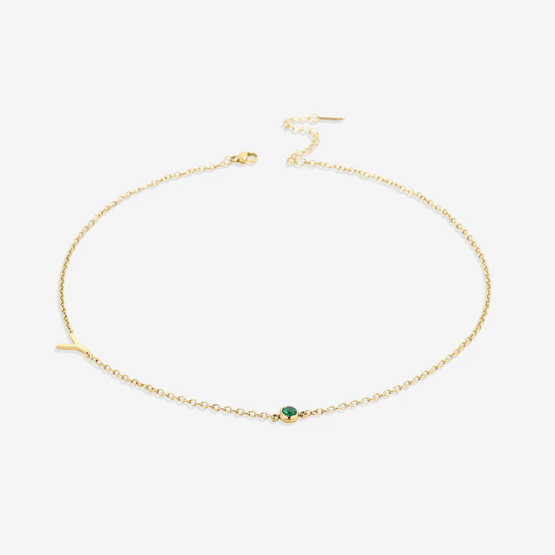 Initial Necklace with Birthstone Accent - Image 47