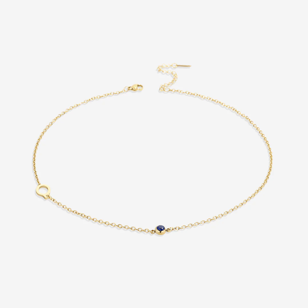 Initial Necklace with Birthstone Accent - Image 51
