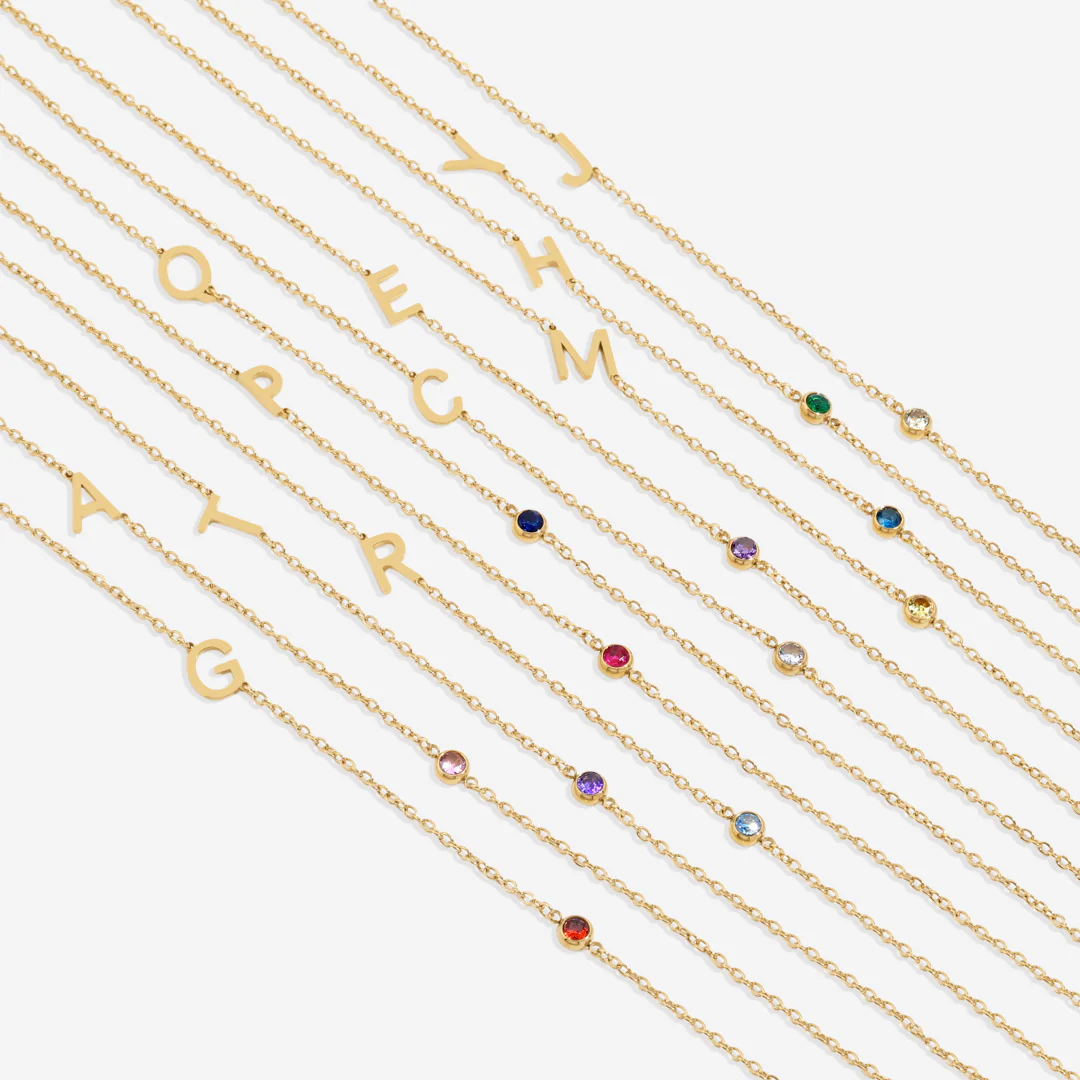 Initial Necklace with Birthstone Accent - Image 7