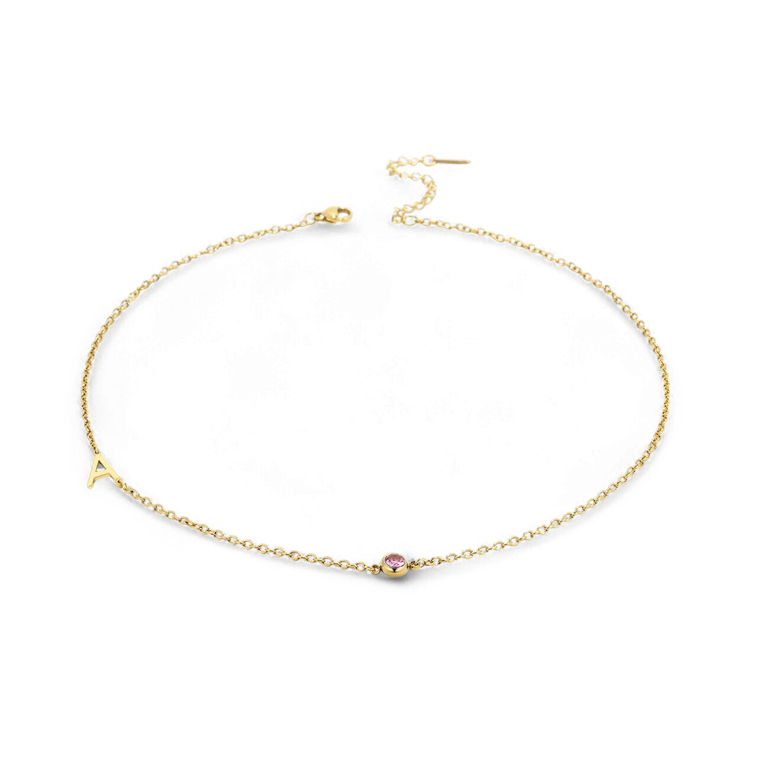 Initial Necklace with Birthstone Accent - Image 94