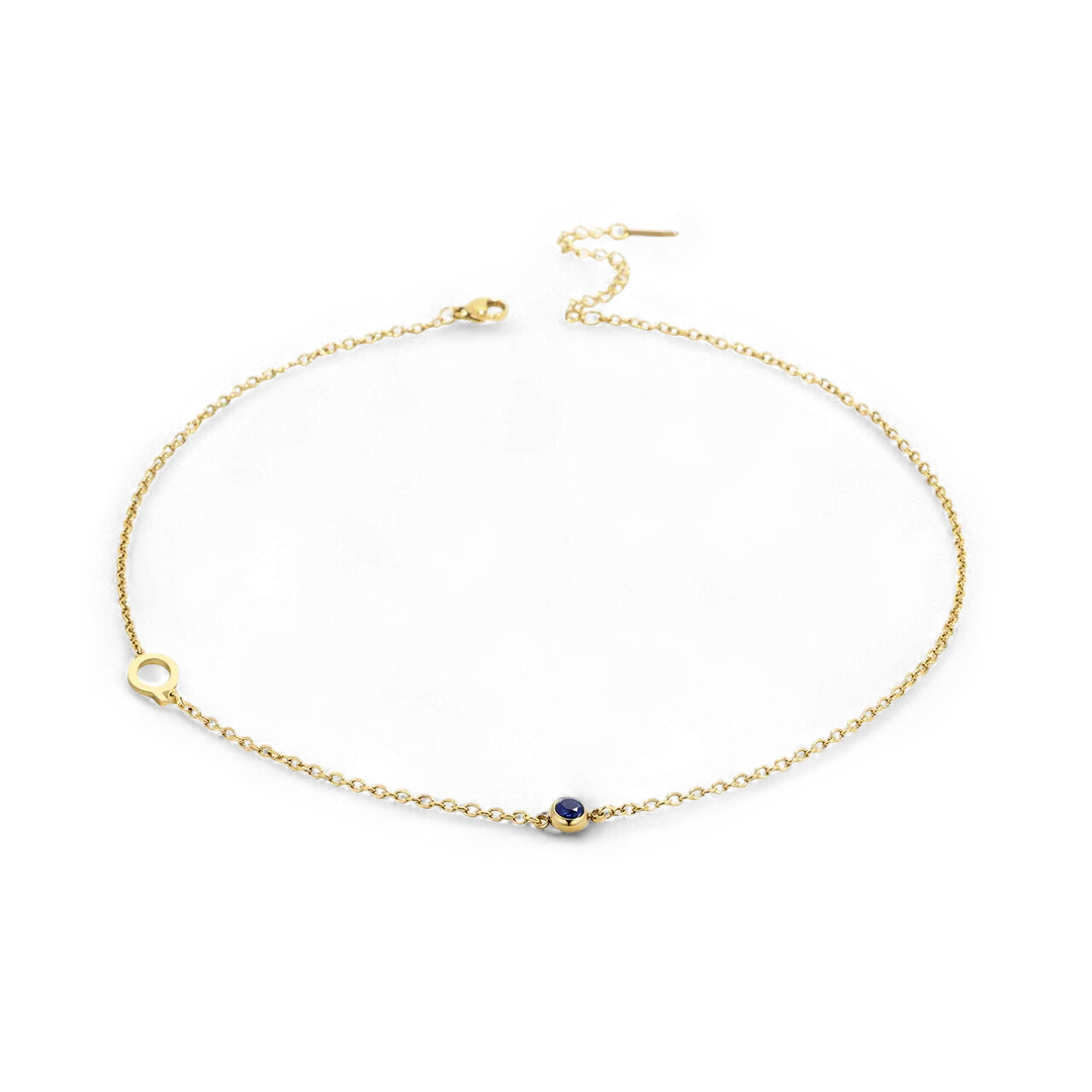 Initial Necklace with Birthstone Accent - Image 98