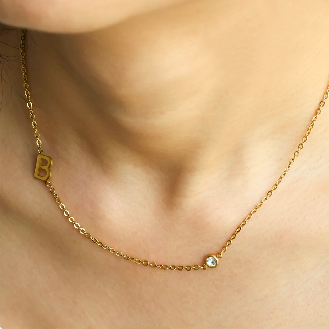Initial Necklace with Diamond Accent - Image 3
