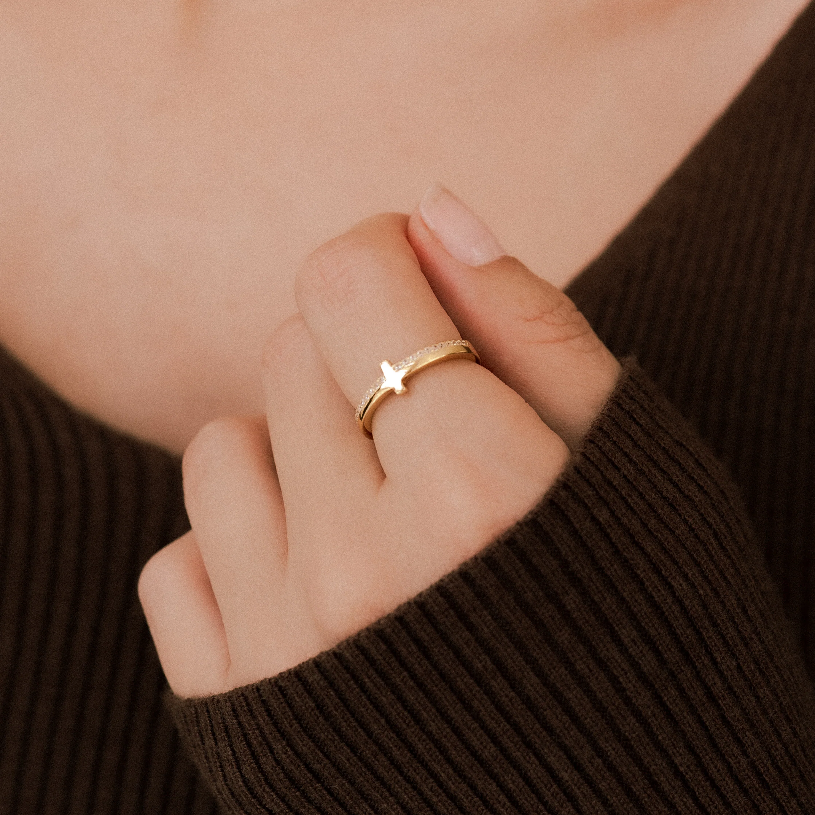 Let God Be In Control Golden Cross Ring - Image 19