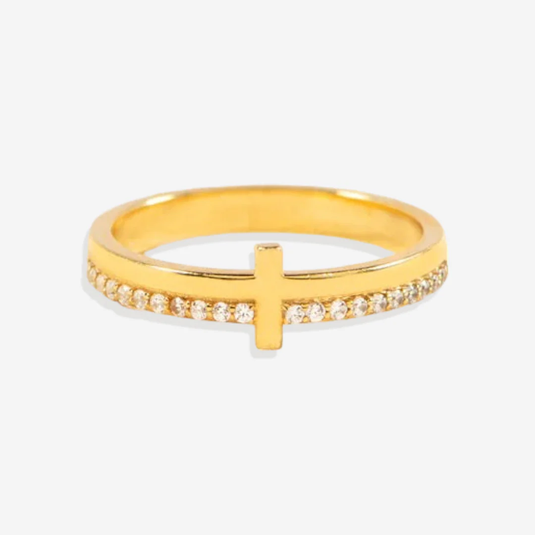 Let God Be In Control Golden Cross Ring - Image 5