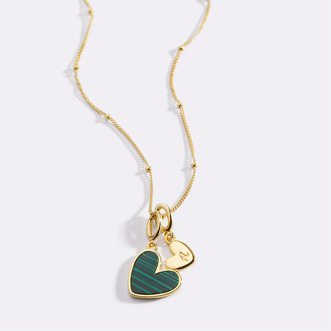 Malachite Heart Initial Necklace - Image 10