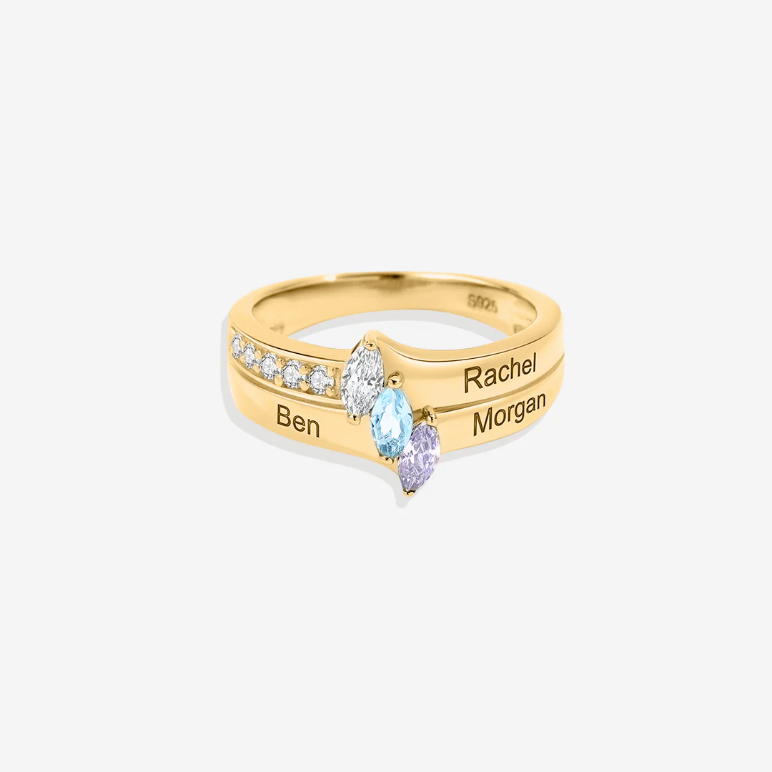 Marquis-Cut 3 Birthstone Ring - Image 4