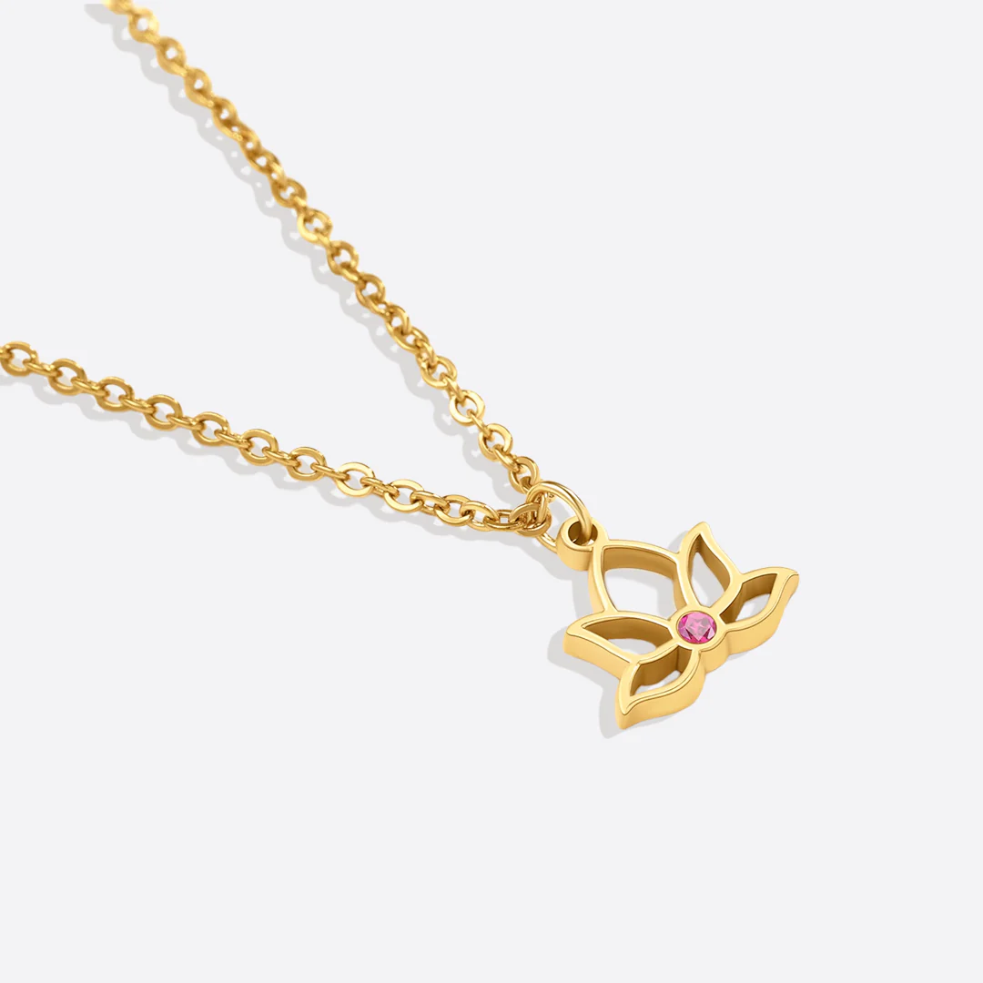 Mini Lotus Birthstone Pendant Necklace - Image 10