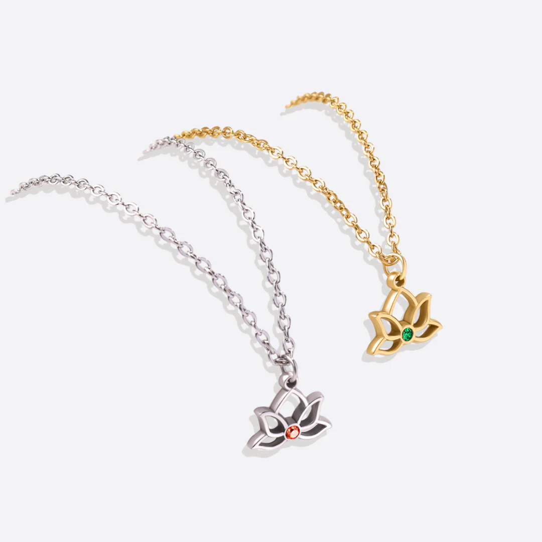 Mini Lotus Birthstone Pendant Necklace - Image 17