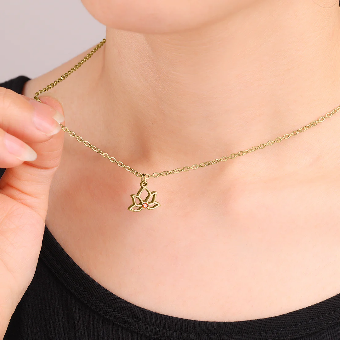 Mini Lotus Birthstone Pendant Necklace - Image 21