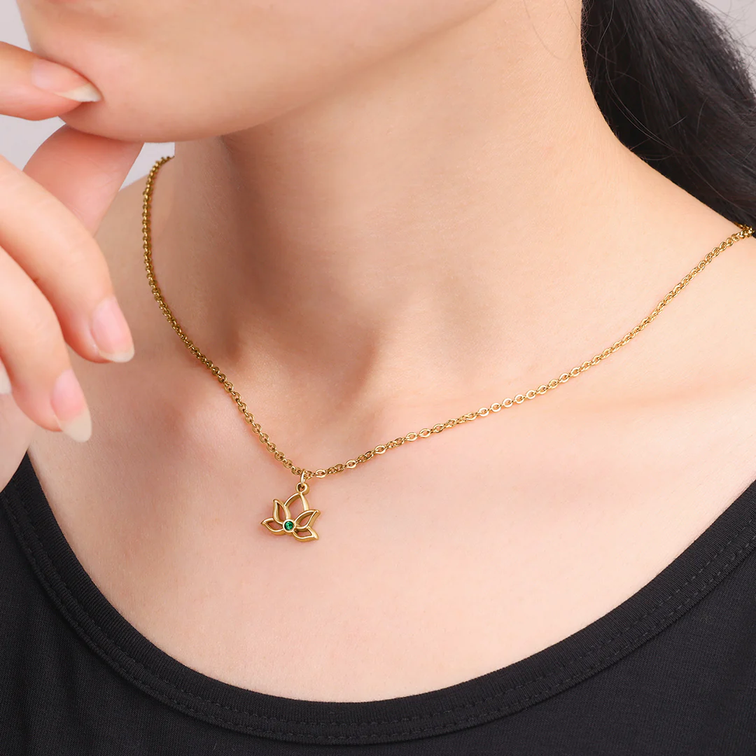 Mini Lotus Birthstone Pendant Necklace - Image 22