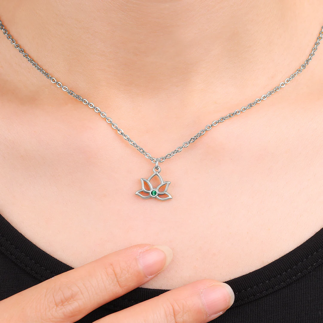 Mini Lotus Birthstone Pendant Necklace - Image 23