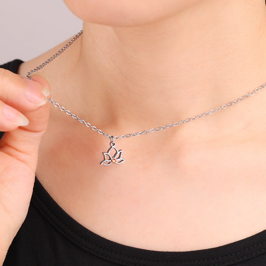 Mini Lotus Birthstone Pendant Necklace - Image 25