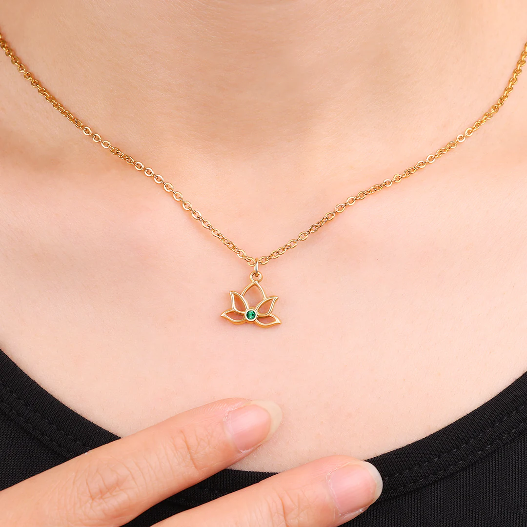 Mini Lotus Birthstone Pendant Necklace - Image 3