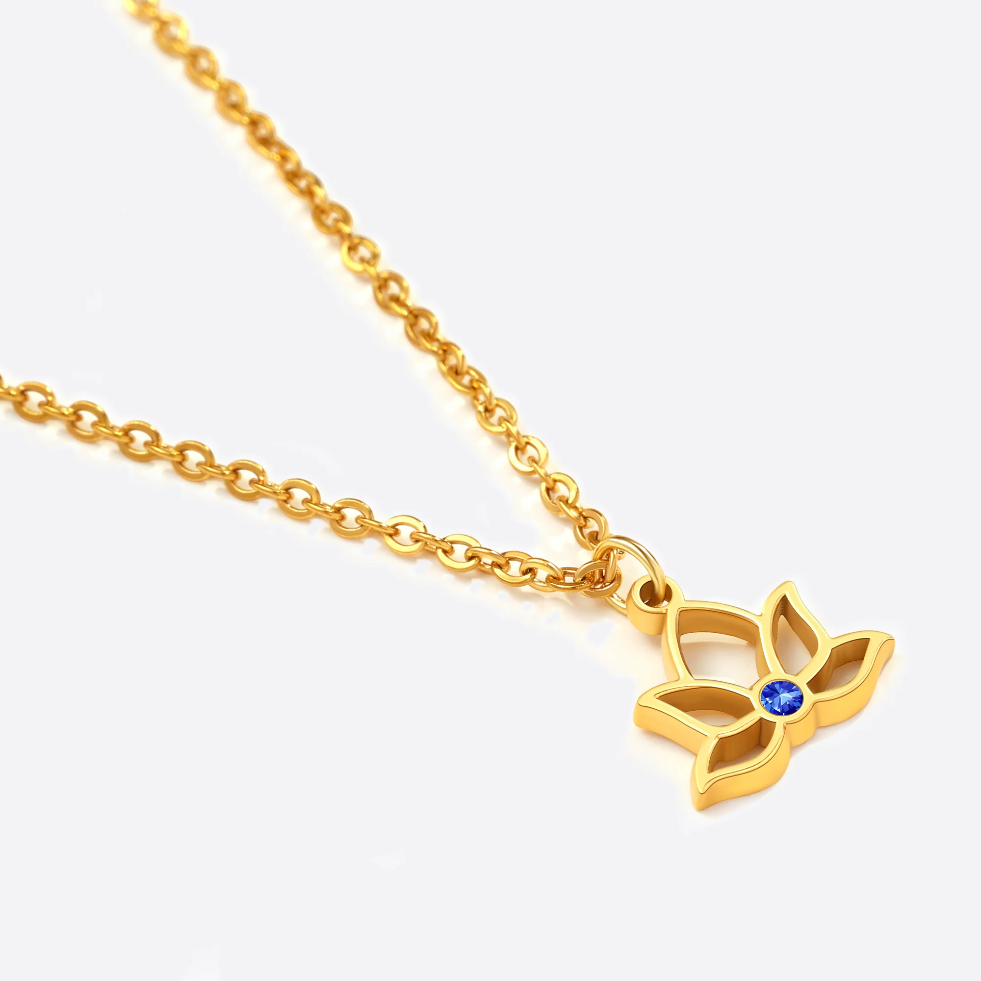 Mini Lotus Birthstone Pendant Necklace - Image 30