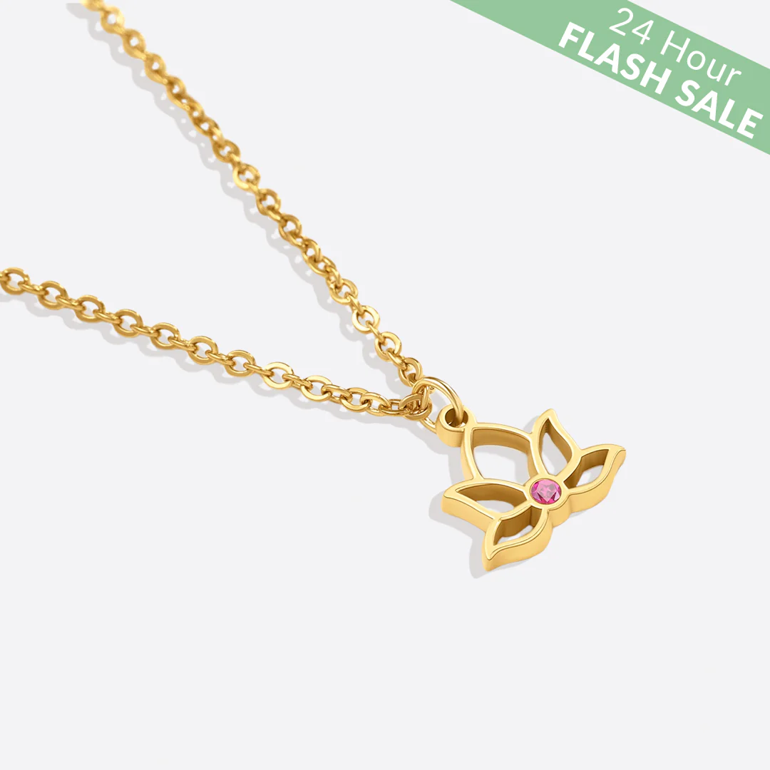 Mini Lotus Birthstone Pendant Necklace - Image 4