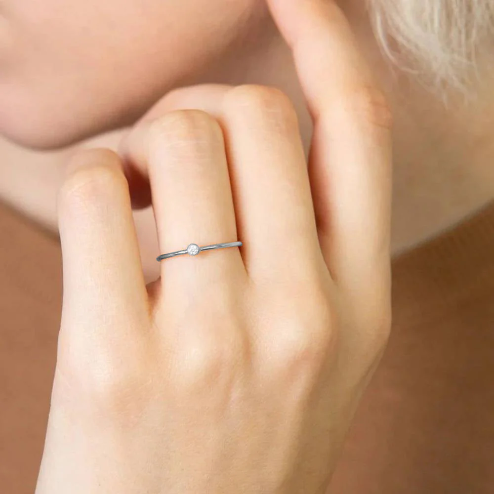 Minimalist Bezel-Set April Birthstone Stacking Band - Image 9