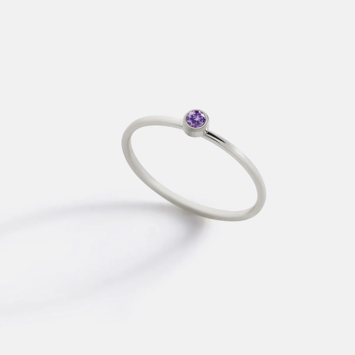 Minimalist Bezel-Set February Birthstone Stacking Band - Image 8