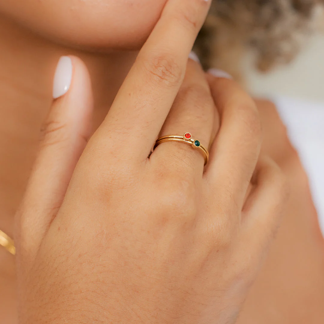 Minimalist Bezel-Set Birthstone Stacking Band - Image 3