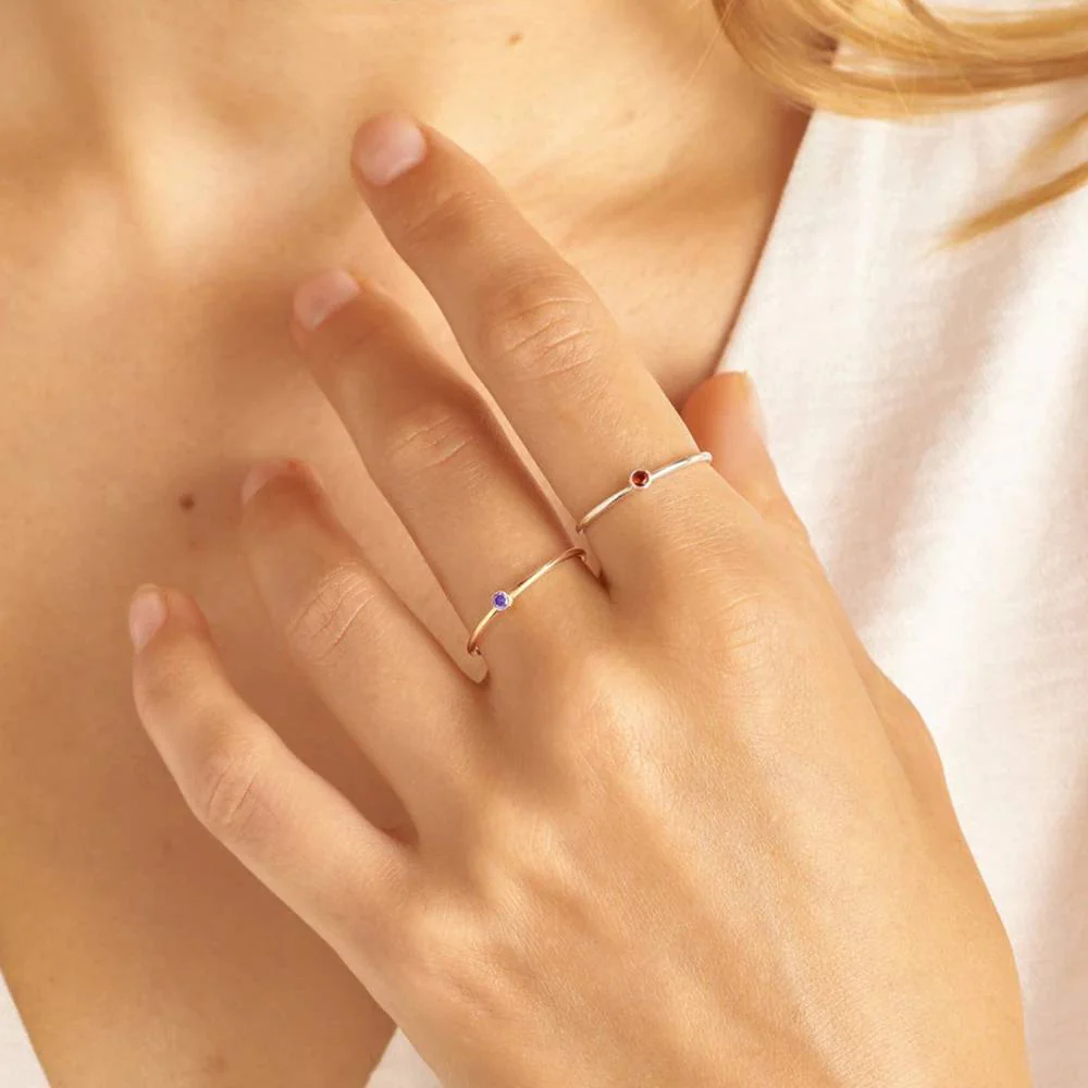 Minimalist Bezel-Set November Birthstone Stacking Band - Image 4