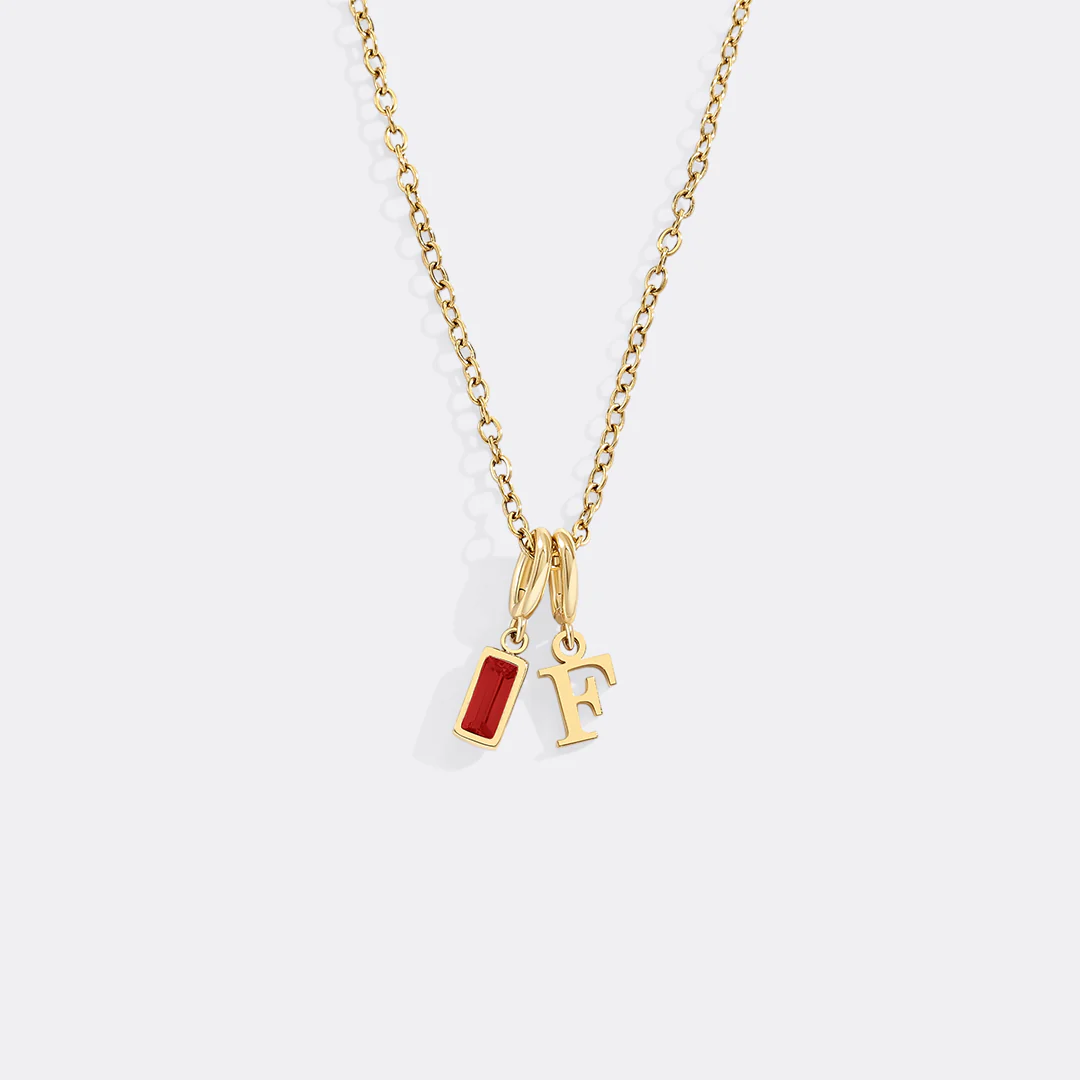 Minimalist Initial Necklace with Birthstone Charm - Image 11