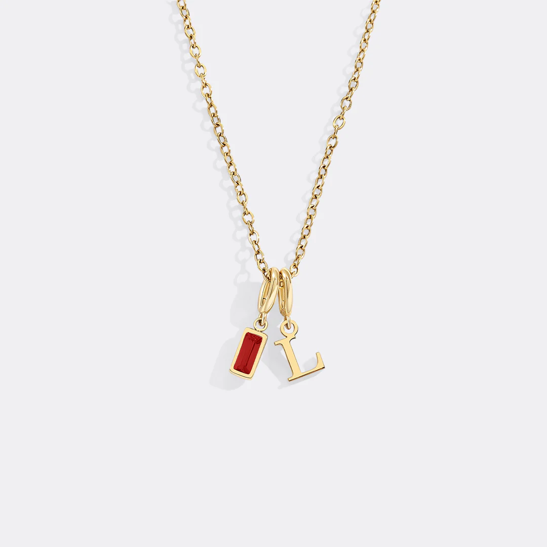 Minimalist Initial Necklace with Birthstone Charm - Image 23