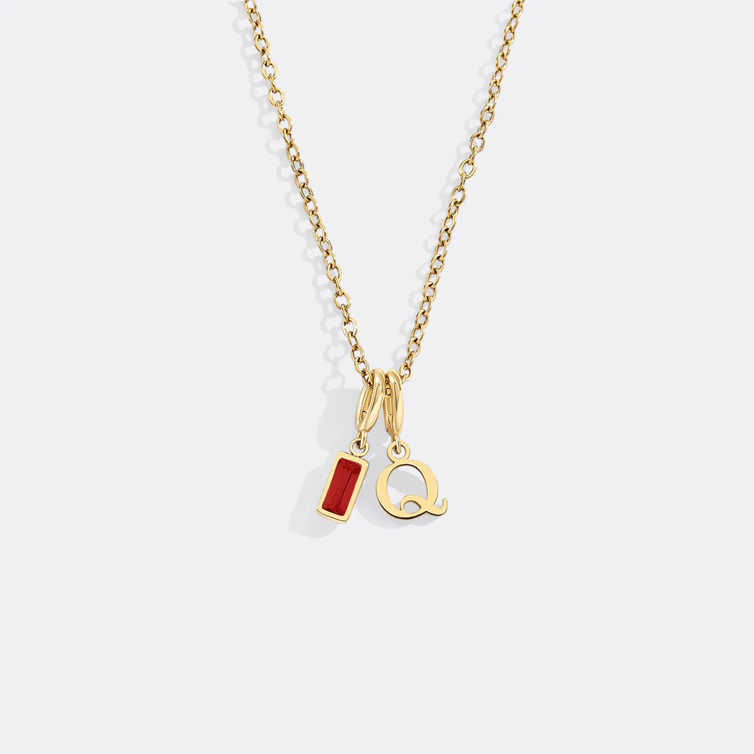 Minimalist Initial Necklace with Birthstone Charm - Image 30