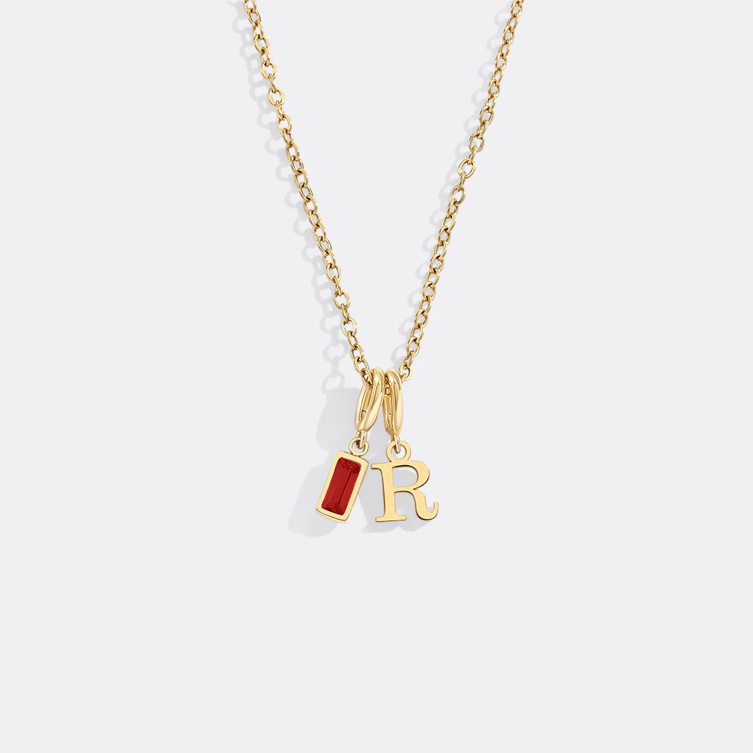 Minimalist Initial Necklace with Birthstone Charm - Image 32