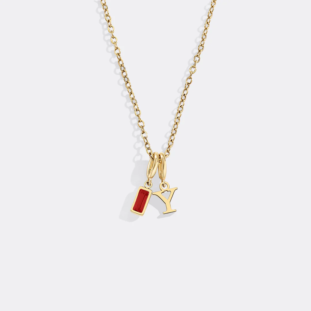 Minimalist Initial Necklace with Birthstone Charm - Image 43
