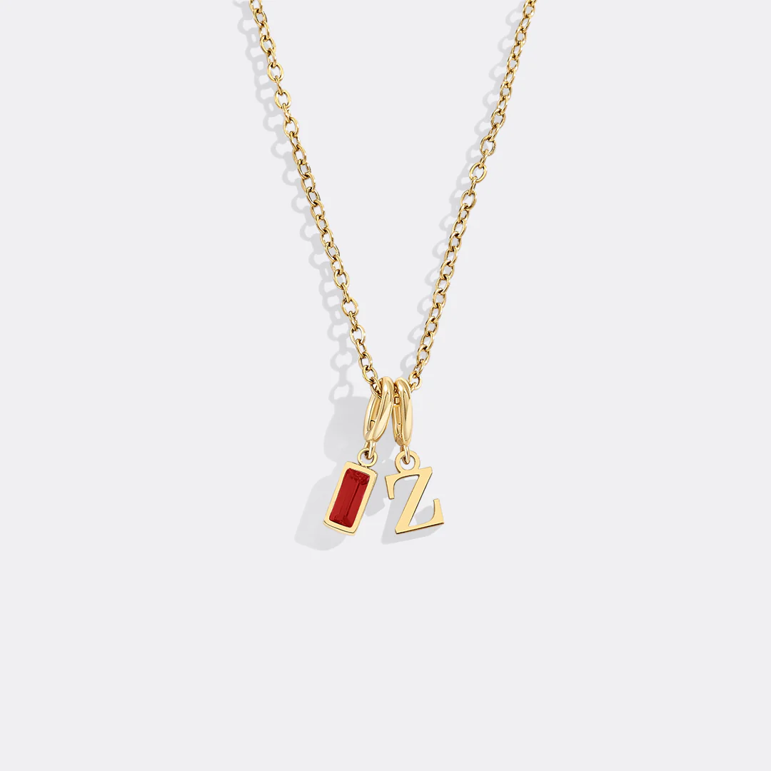 Minimalist Initial Necklace with Birthstone Charm - Image 46