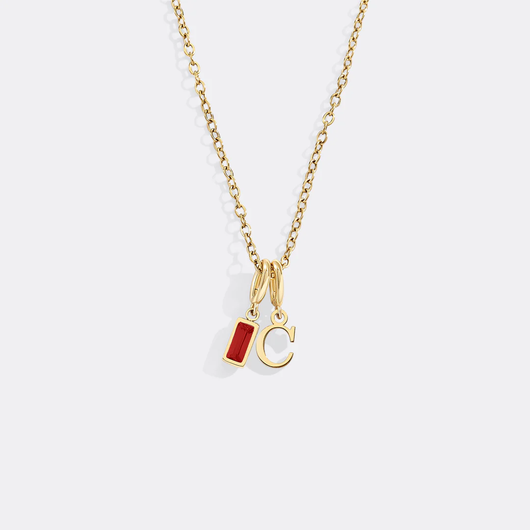 Minimalist Initial Necklace with Birthstone Charm - Image 6