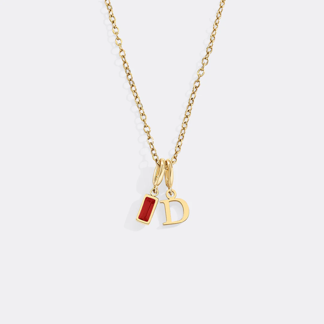 Minimalist Initial Necklace with Birthstone Charm - Image 8