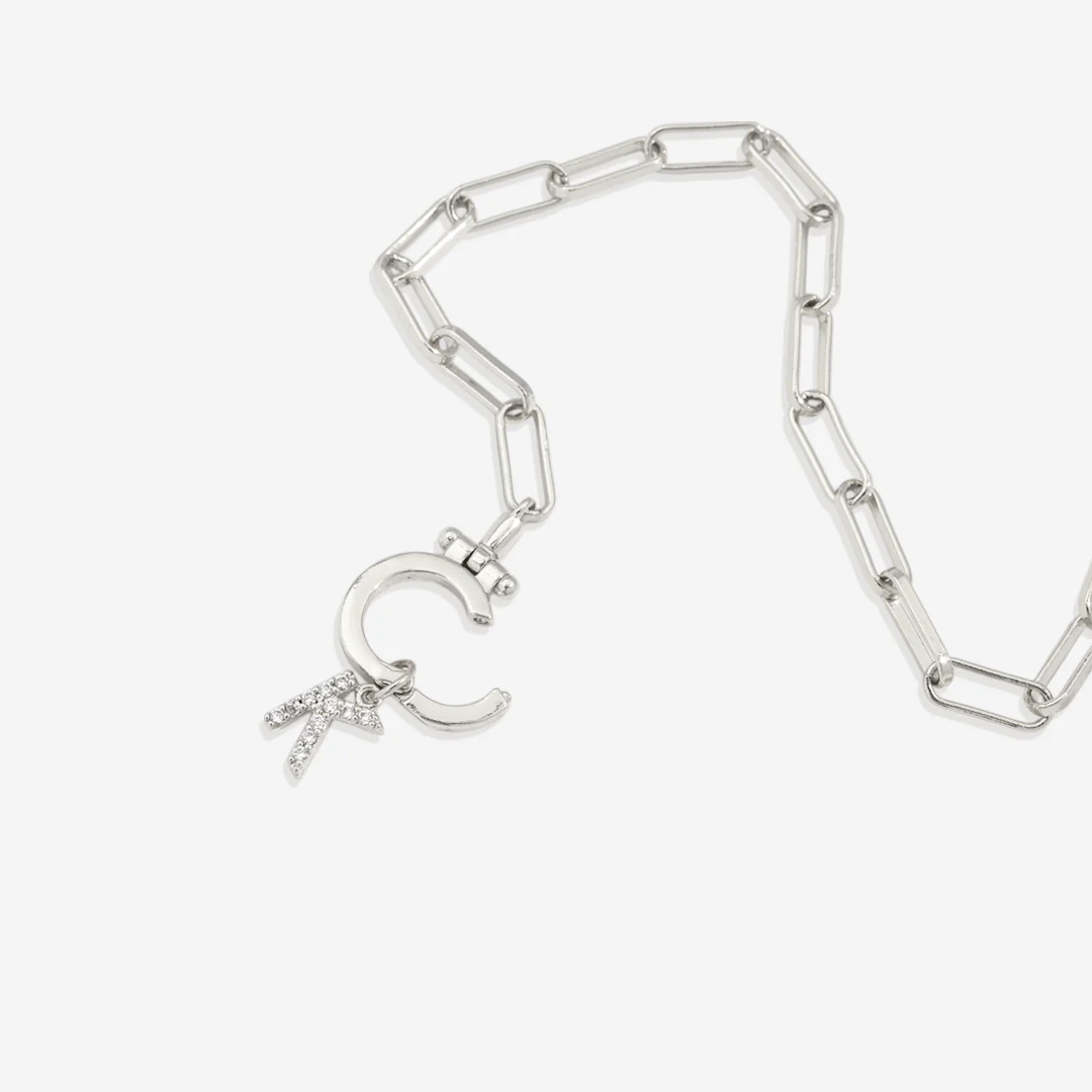 Mint Paperclip Bracelet with Pave Initial Charm - Image 13
