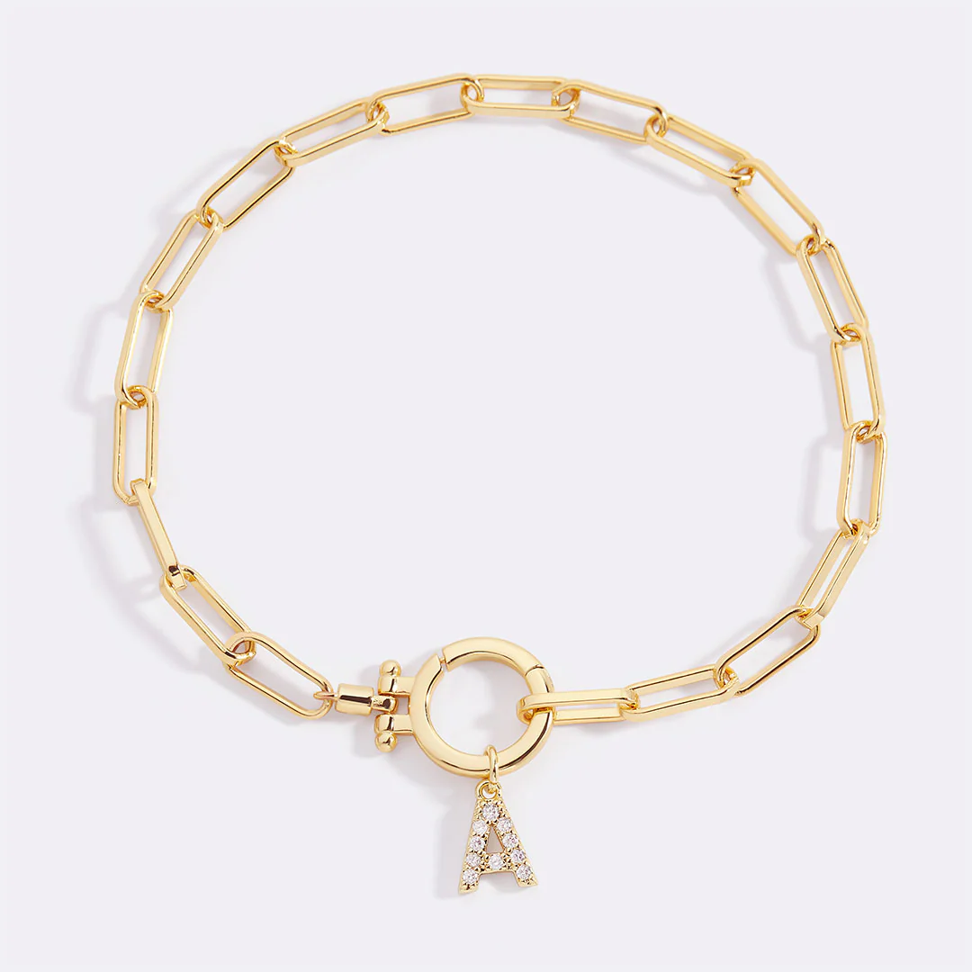 Mint Paperclip Bracelet with Pave Initial Charm - Image 17