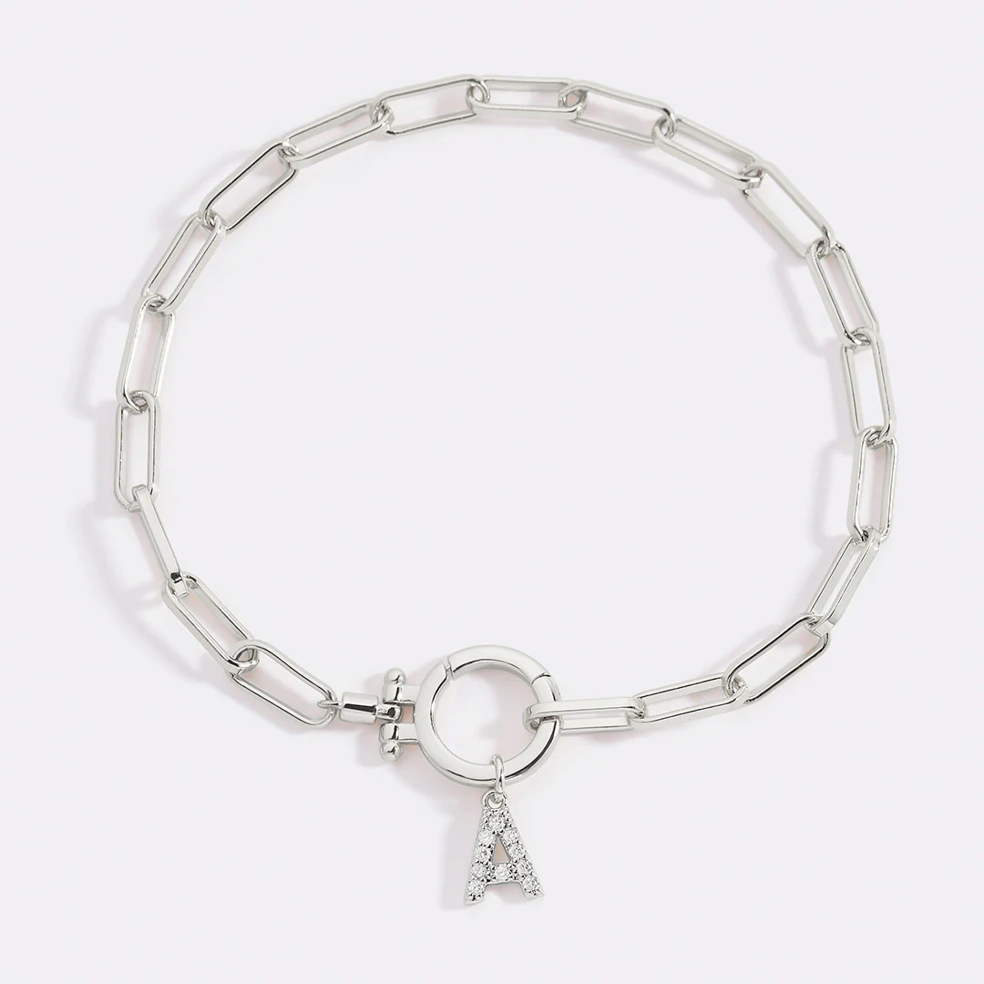 Mint Paperclip Bracelet with Pave Initial Charm - Image 19