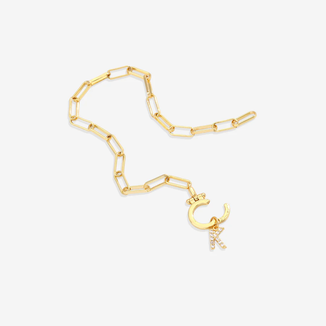 Mint Paperclip Bracelet with Pave Initial Charm - Image 3