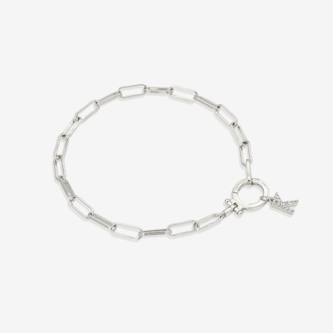 Mint Paperclip Bracelet with Pave Initial Charm - Image 9
